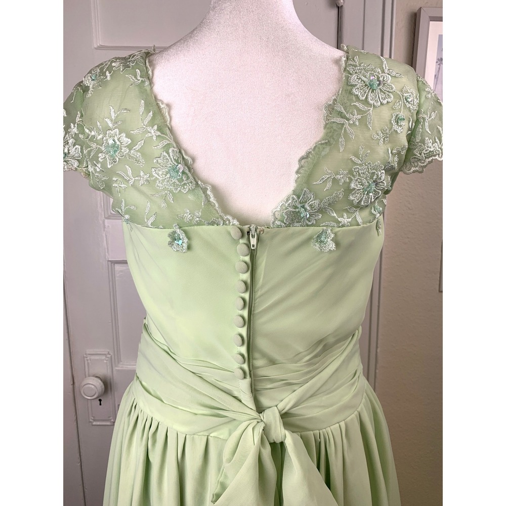 Sage Green 1950s Vintage Style Cocktail Dress Courthouse Wedding Chiffon Size M - Picture 12 of 16